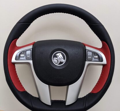 Holden VE HSV Clubsport Red and Black Nappy Leather Flat Bottom Steering Wheel